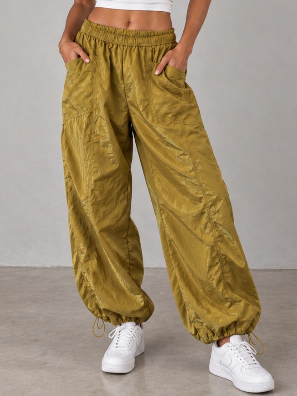 FREE PEOPLE FP Movement In The Wild Parachute Pants Dried Palm Gold S EUC